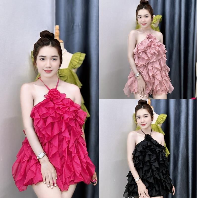Bộ áo yếm kèm chân váy chất voan tơ   By Nguyễn Thảo T143 Nữ Women Top Kem