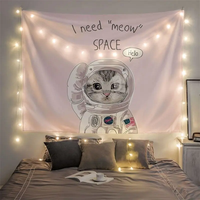 Astronaut Cute Cartoon Background Cloth Bedroom Dormitory Room Decoration Renovation Wall Hanging Cloth Tapestry Smooth