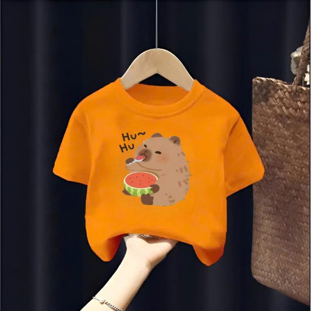 Áo thun bé trai và gái,Thủy Tiên, in capybara ăn dưa hấu, vải cotton chính phẩm, size 11-32 kg 4