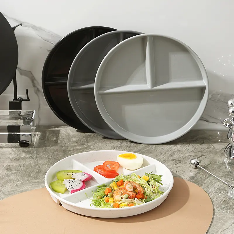 211 Plastic Microwave Safe Diet Compartment Divided Plate Diet Healthy Black White Pink Plates Balance Weight Lose Portion Divided Pinggan For Adults Kids Food dispatch disk