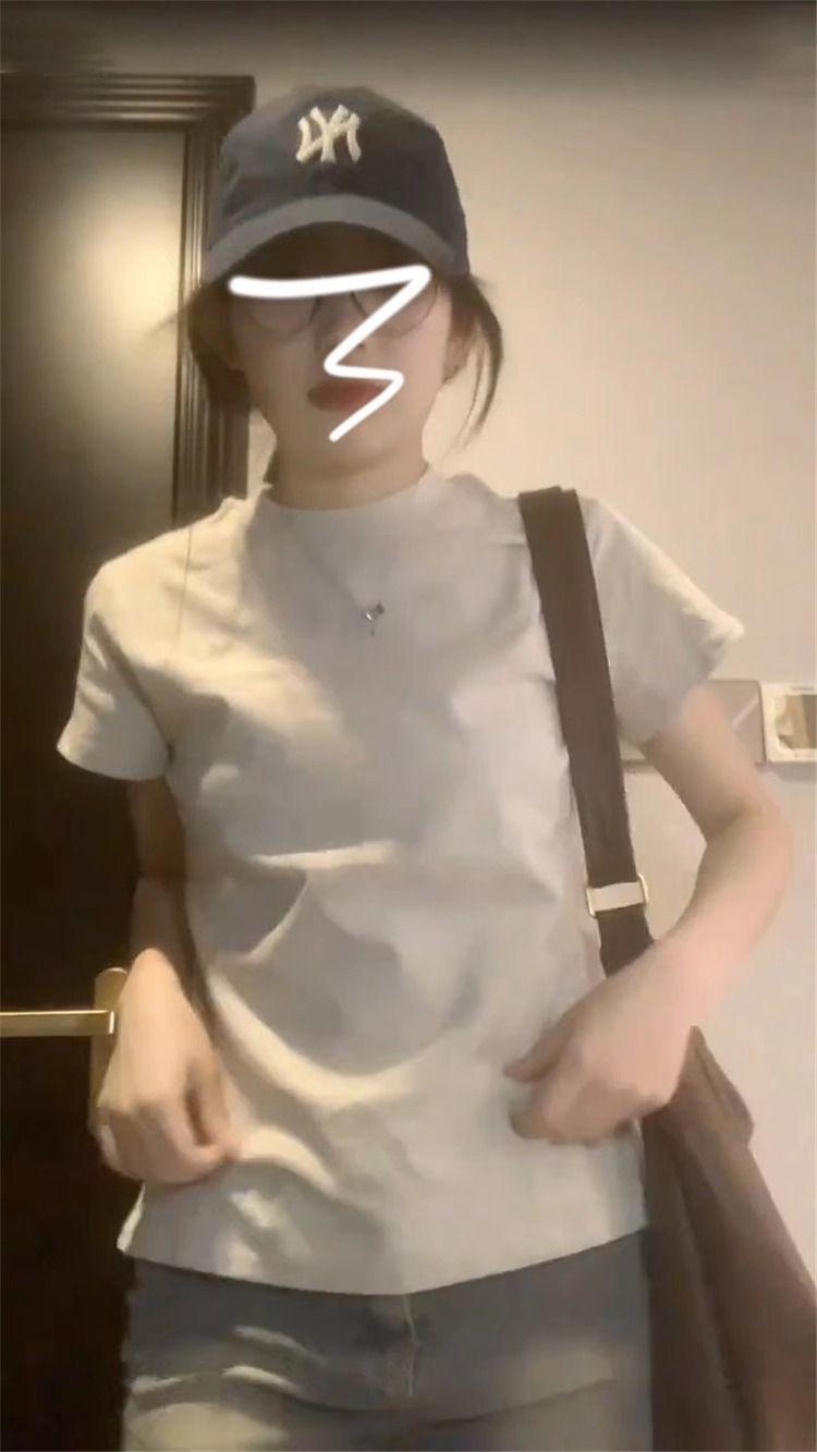 Product Introduction of Cotton all-match gray short-sleepted summer WOMEN'S T-shirt new slim fit slim American design casual slim top 11