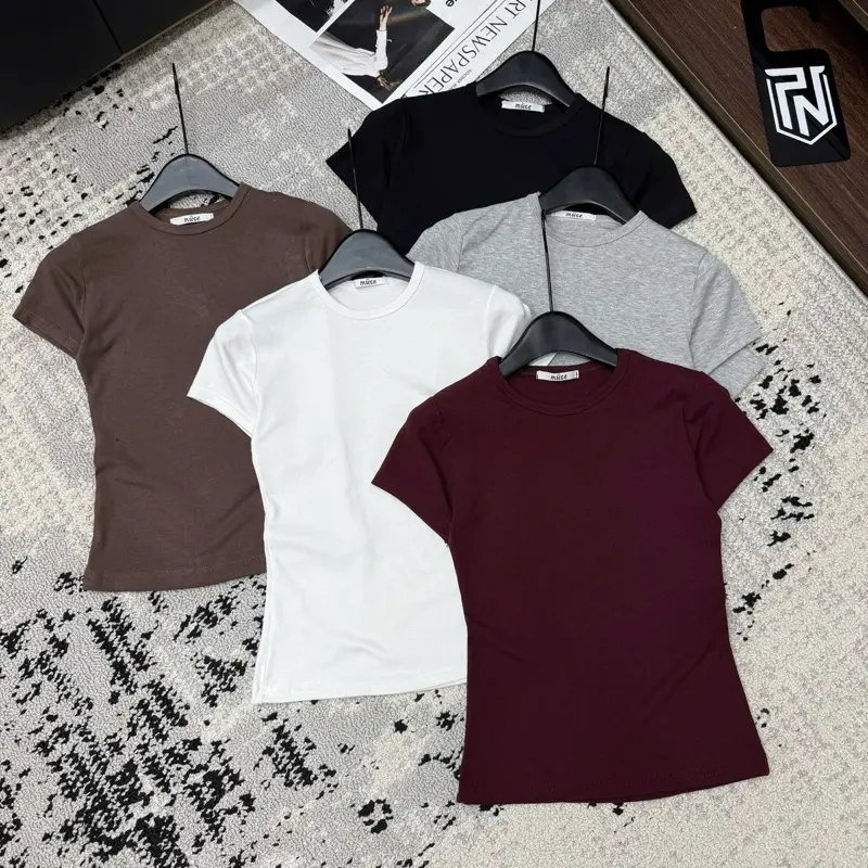 Áo zip basic cổ tròn bọc viền/Áo thun zip co giãn tay cộc dáng body-Fom chuẩn như mẫu 2