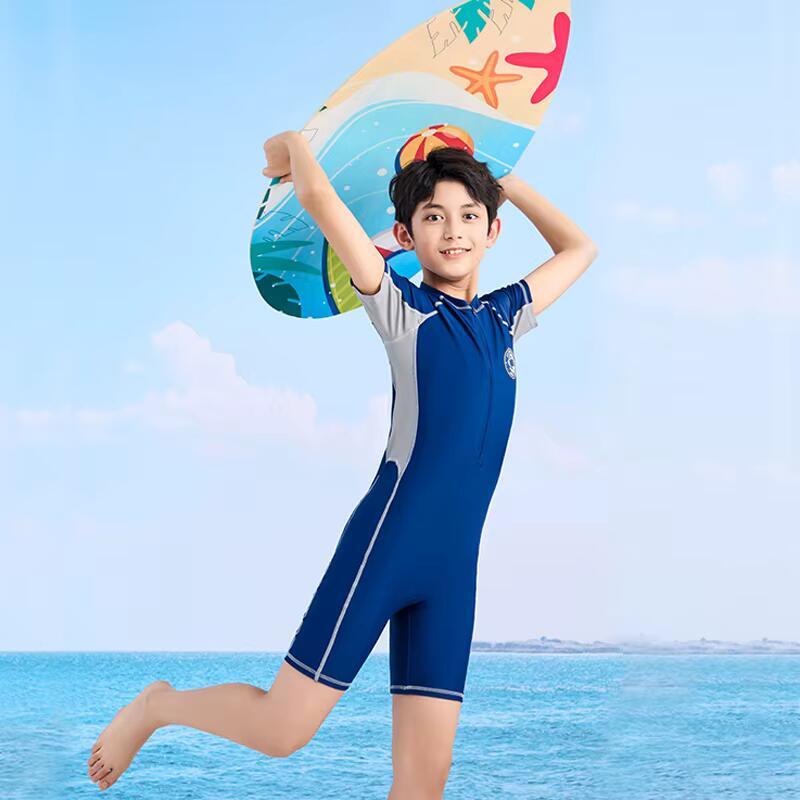 Front Zipper Swimming Suits For Boys One Piece Swimsuit Children Kids Swimwear Teenage Beachwear Fast Dry Big Size 3