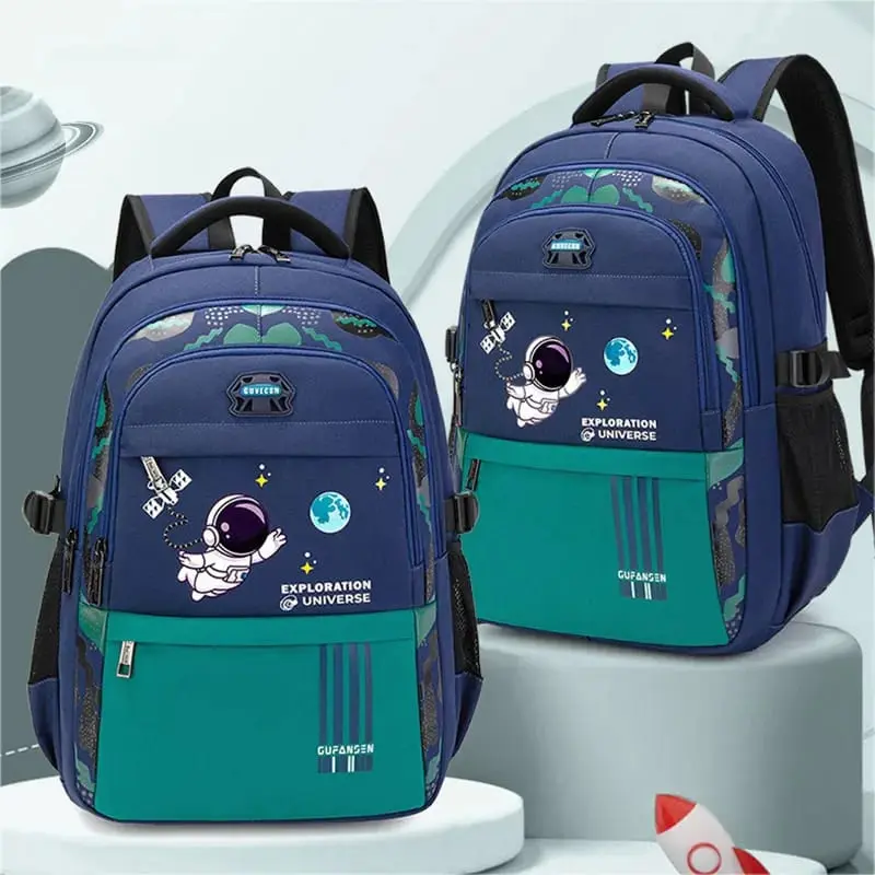 Tas Sekolah Anak-anak untuk Laki-laki Tahan Air Motif Astronot Kapasitas Besar Ransel Ortopedi Sekolah Dasar 3