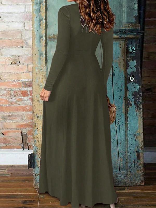 Women's Plain Split Thigh Dress without Belt, Boho V Neck Long Sleeve Dress for Beach Holiday Vacation, Ladies Clothes for All Seasons 5