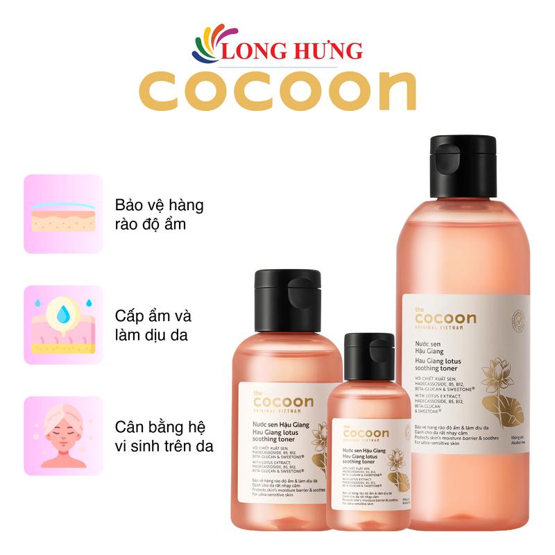 Nước sen Hậu Giang Cocoon Lotus Soothing Toner làm dịu cho da nhạy cảm (50ml/140ml/310ml) Cấp Ẩm