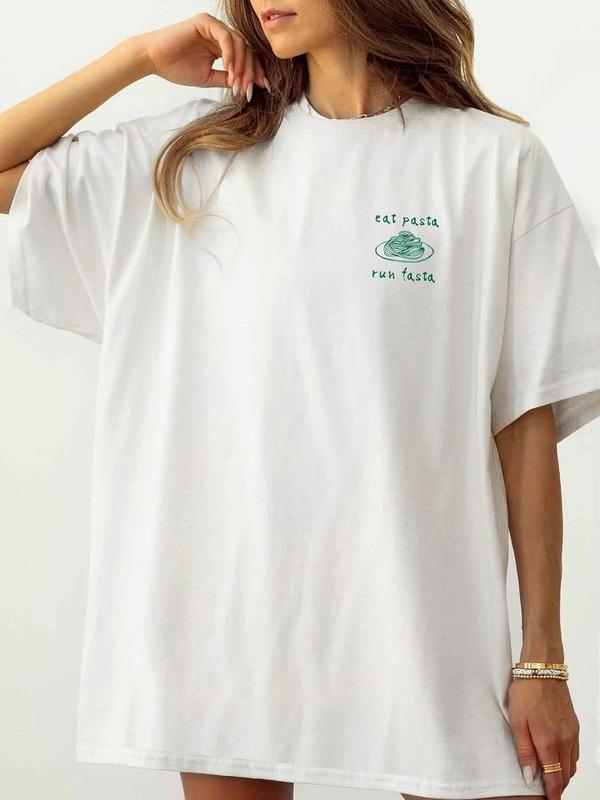 Women's Eat Pasta Run Fasta Funny Graphic Tee, Casual Pastaria Lover Short Sleeve T-shirt for Summer, Ladies Clothes for Daily Wear 1