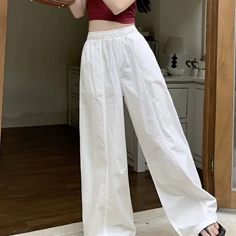 RALYLIN |Quần ống rộng ,quần gió nhăn ống xuông có kẻ sọc giữa ,G02