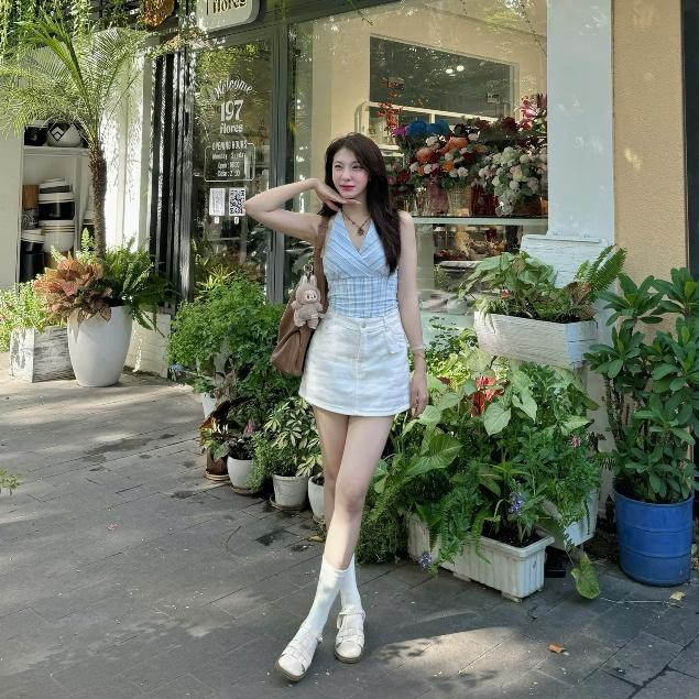 Product Introduction of (KHÔNG KÈM MÚT) Áo Croptop Linen Cổ Yếm Cột Dây Basic Samsu.clothing_saigon Women Nữ Kem Thun 19
