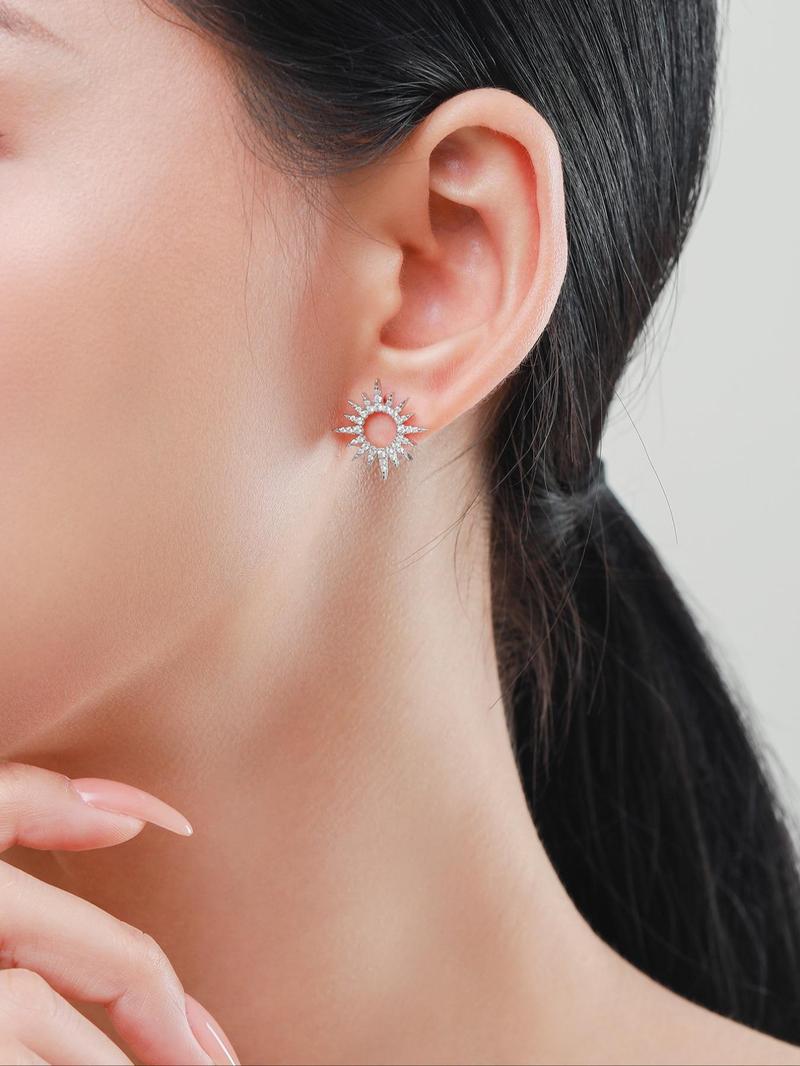 Product Introduction of 925 Sterling Silver Fashion Sun Flower Shape Artificial Zircon Decor Stud Earrings, Elegant Jewelry for Women, Trendy All-match & Exquisite Jewelry for Birthday Gift 2