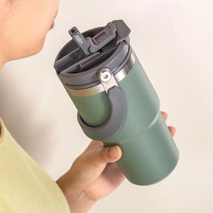 900ML Stainless Steel Vacuum Bottle, 1 Count Leak-proof Thermos Cup with Lid Straw & Handle, Portable Car Cup for Office School Drinking Water