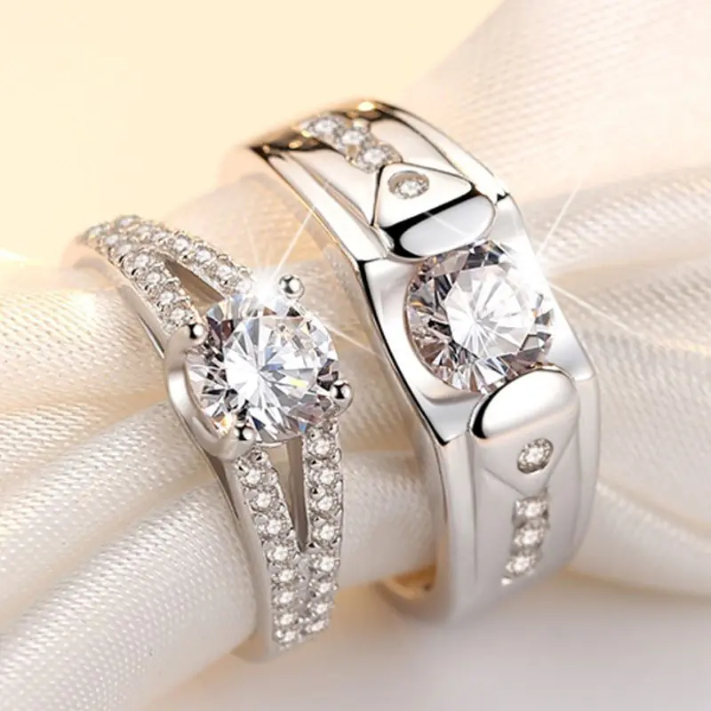 925 Ring Couple Rings Sterling Silver Men's and Women's Diamond Ring Simulation Zircon Pair Couples Openings Marriage Proposal Korean Style