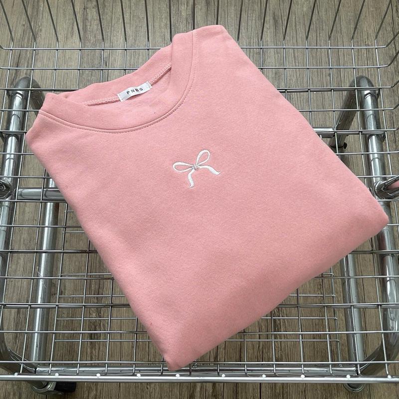 Áo nỉ sweater nữ thêu nơ ngực 10 màu peonyb, thiết kế tay phồng kiểu dáng oversize bánh bèo hotgirl hàn quốc đẹp