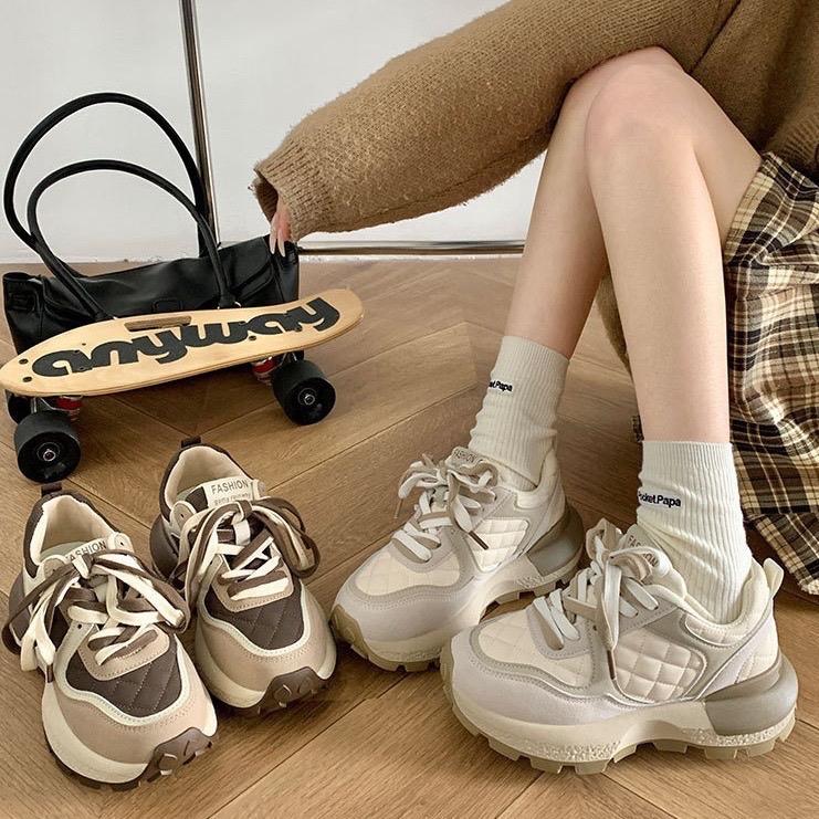 Giày thể thao nữ quảng châu nâng đế 5cm 2 dây nhẹ êm cao cấp ảnh thật