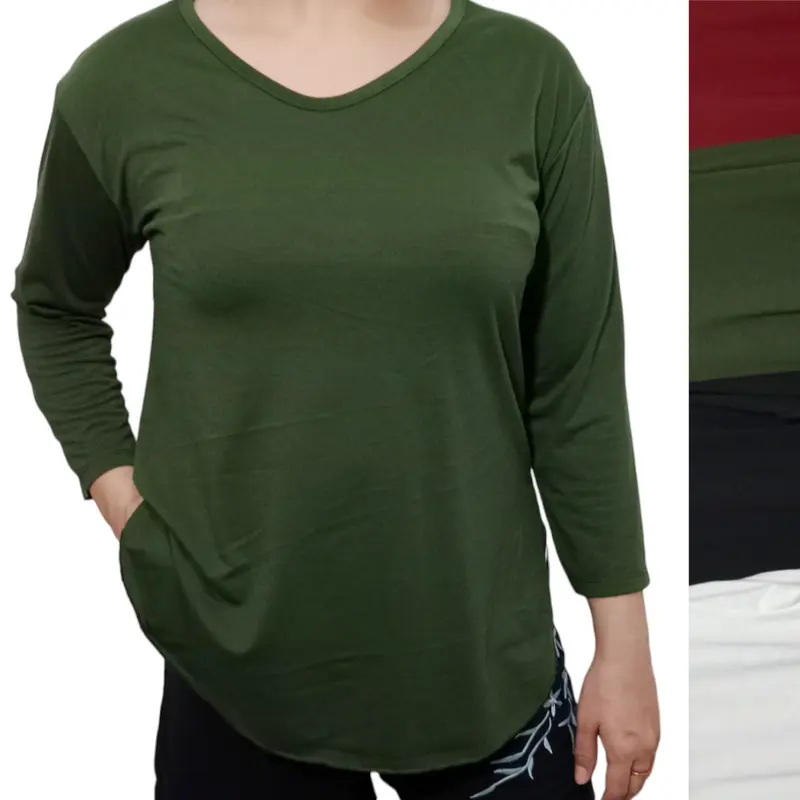 HOKKY JOY Kaos wanita Lengan panjang  Polos Spandek SOFT OVal Cewek Lembut Oval Basic Slit Wanita Panjang Oblong 1