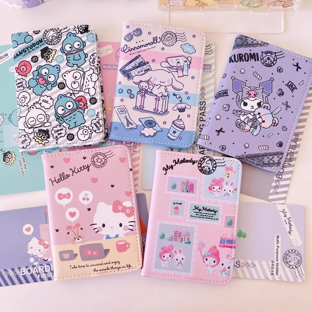 New Cartoon  Passport Case Kuromi Portable Document Case Travel Boarding Passport Card Pack Card Holder Gift