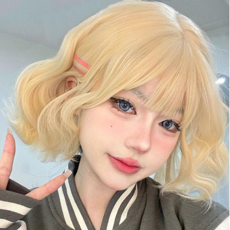 Product Introduction of Natural Heat Resistant Fiber Short Wavy Wigs Brown Blonde Women Bob Wigs Hair Accessories Lolita 8