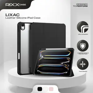 RIXXCase LIXAC Leather Acrylic Case with Pencil Holder Hybrid Case Compatible for iPad Mini 6 / iPad Gen 9 10.2" / iPad Gen 10 10.9" / iPad Air 5 10.9" / iPad Air 6 11" / iPad Pro 11" 2021 / iPad Pro 11" 2024