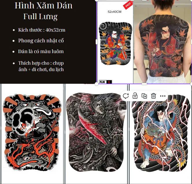 [ Tặng kèm mẫu xăm dán XL ] [ Hình xăm nhật cổ ] Full lưng màu phong cách nhật cổ lưu da 4-5 ngày , chống nước , hót 2024 atula vương miếng