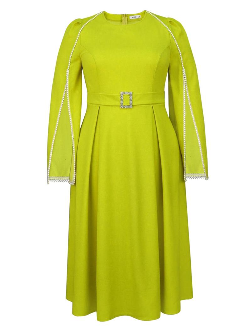 Product Introduction of 【Plus Size】 Faux Pearl Decor Cloak Sleeve A Line Dress, Elegant Long Sleeve Dress for Party Evening Formal Occasions, Women's Clothes for All Seasons 4