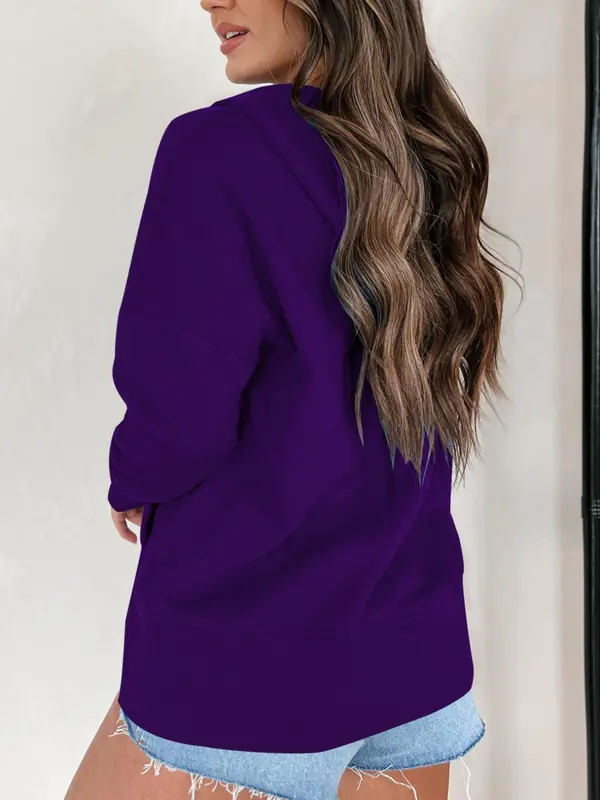 Women's Plain Pocket Button Drop Shoulder Hoodie, Casual Long Sleeve Hooded Pullover for Daily Wear, Ladies Clothes for All Seasons 7