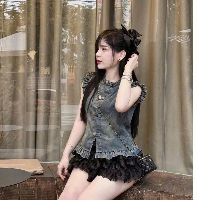  Áo bò Cánh tiên dáng ngắn cạp cao bò áo khoác gile tôn dáng gầy rộng rãi đầu thu cho nữ áo thời trang 