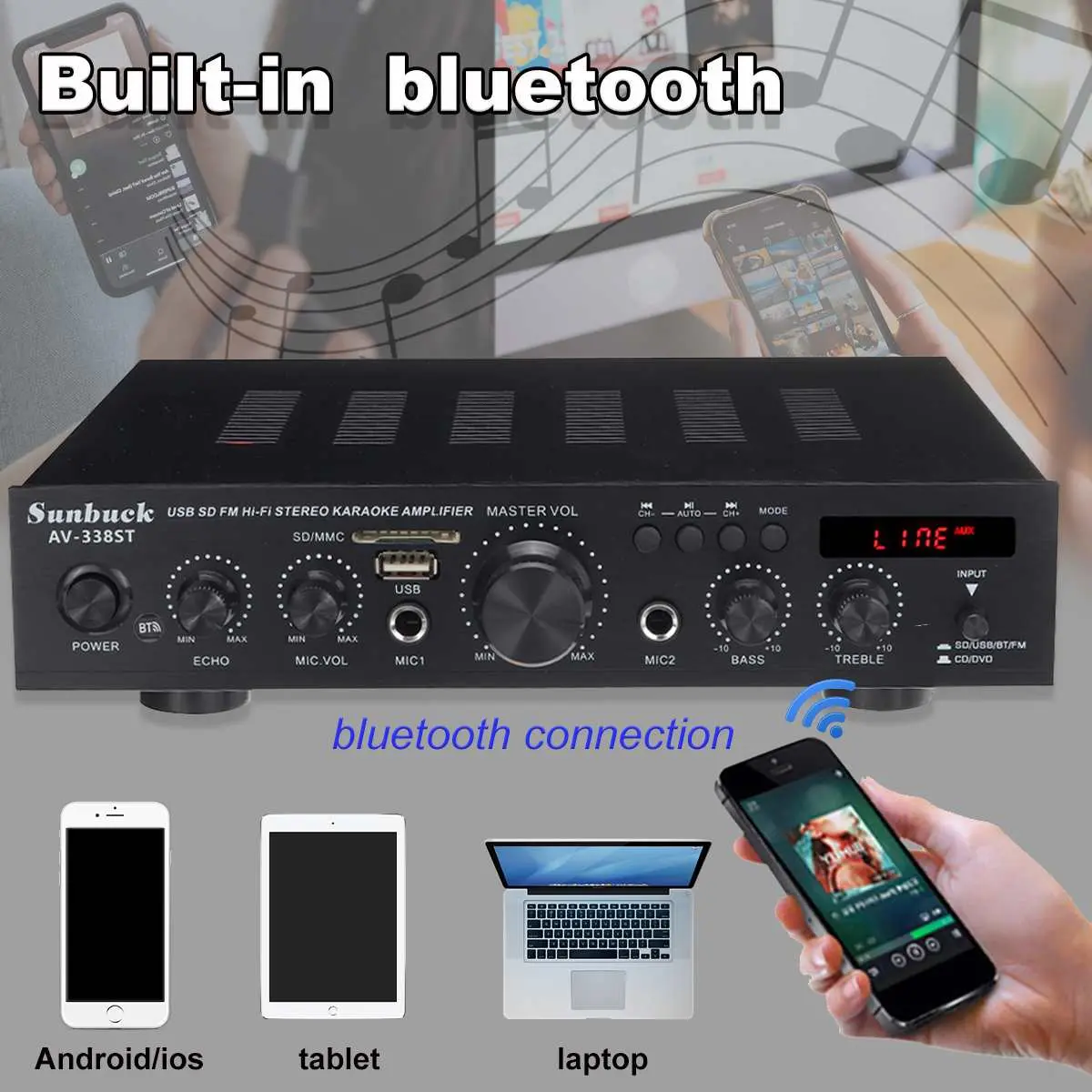 Âmly karaoke, amply bluetooth công suất lớn Sunbuck 338ST đánh siêu đỉnh.