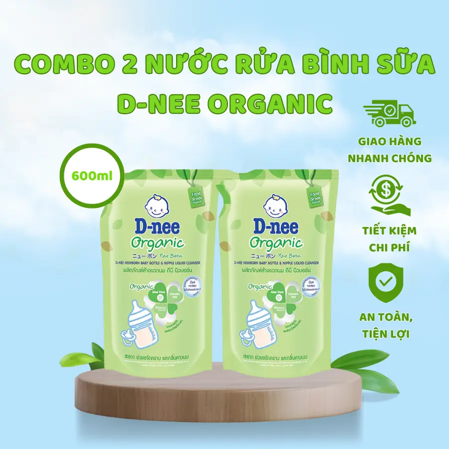 COMBO 2 Túi Nước rửa bình sữa Dnee Organic Thái Lan - An Toàn- Sạch Bình (DẠNG TÚI 600ml)
