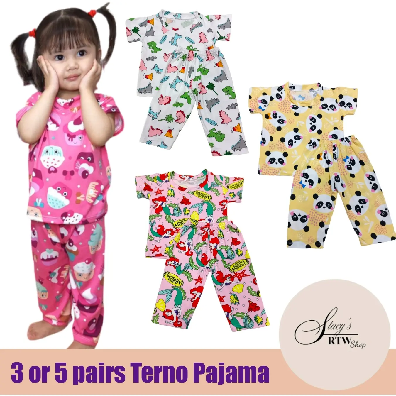 3 or 5 pairs Baby & Kids T-shirt Pajama Bundle - Comfortable Cotton Spandex Unisex Pyjama for Infant Toddler Girls & Boys button orange pajamaterno
