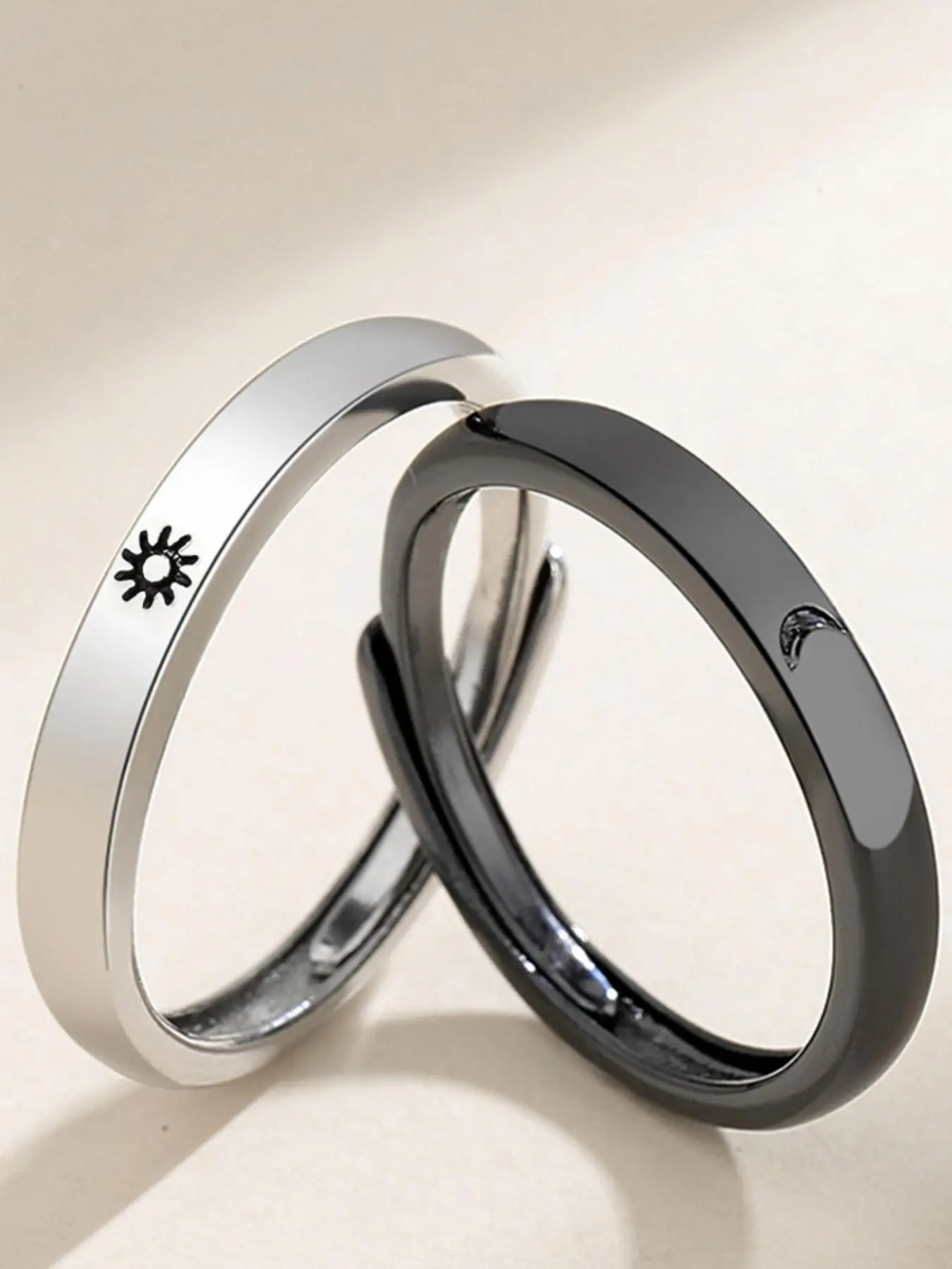 1 Pair Unisex Star & Moon Design Cuff Ring, Casual Trendy Promise Matching Ring, Fashionable Engagement Ring Jewelry for Daily & Party Decoration