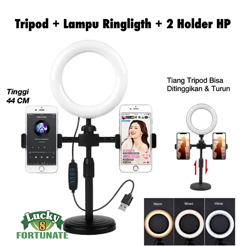 Tripod 28CM + 2 Holder HP + Lampu Ringligth 16CM 0