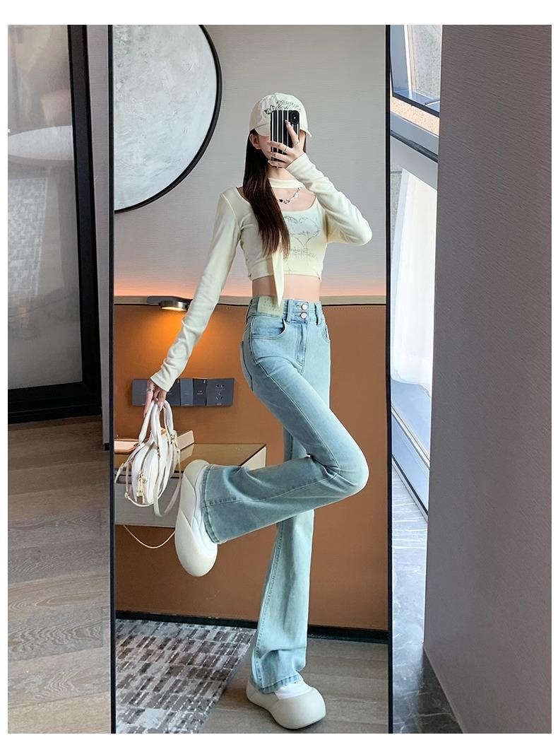 Product Introduction of Light-Colored Stretch Skinny Jeans for Women 2025 Spring Trend Niche New Style Small High Waist Slim Bell-Bottom Pants 9