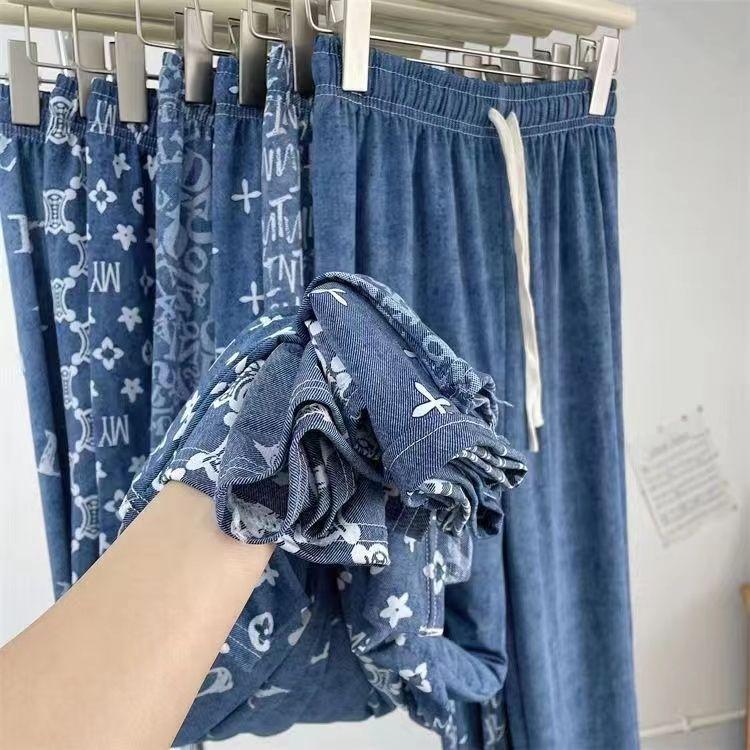 Quần Denim Lụa Lạnh Quần Ngầu Cạp Cao Ngoại Cỡ Cho Nữ, Dễ Phối Đồ Mùa Hè, Quần Ống Rộng Mỏng Và Hẹp, Dáng Rộng Và Bó Sát, Thích Hợp Cho Phụ Nữ, Quần Thường Ngày 3