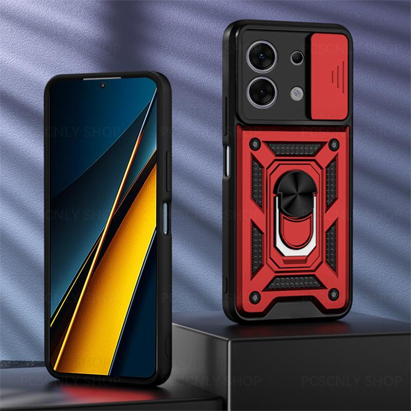 Product Introduction of Shockproof Case For Xiaomi Poco X6 Pro 5G Armor Casing Camera Slider Protection Ring Holder Phone Cover 16