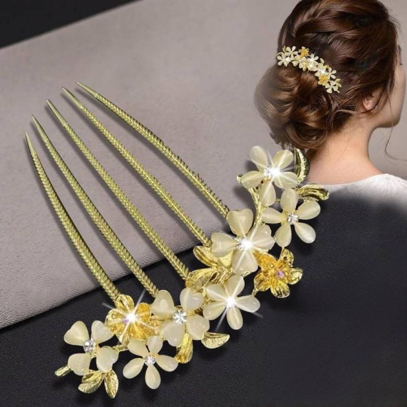 Trâm cài tóc Lược Cài Tóc Đính Đá Hình Hoa Mai Vàng Xinh Xắn- Trâm Cài Tóc Xinh Xắn