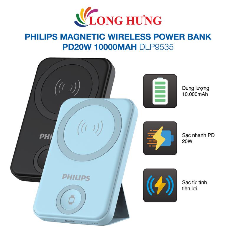  Sạc dự phòng từ tính không dây Philips Magnetic Wireless Power Bank PD20W 10000mAh DLP9535 - Hàng chính hãng 