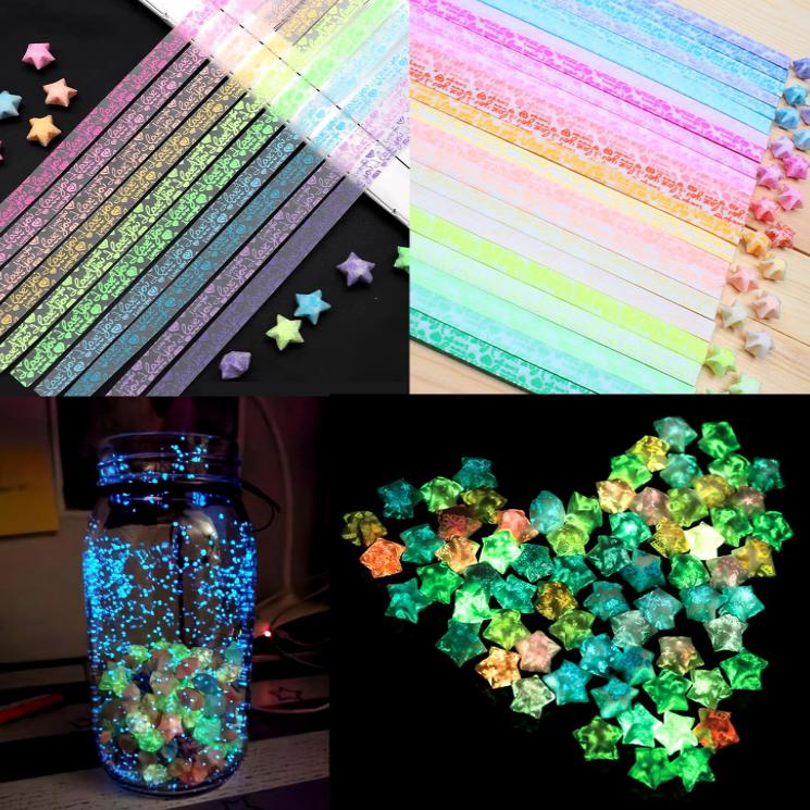 Dải giấy ngôi sao Origami dạ quang lấp lánh trong bóng tối gấp bầu trời đẹp đồ trang trí dải giấy ngôi sao may mắn đồ thủ công làm bằng tay ngôi sao gấp