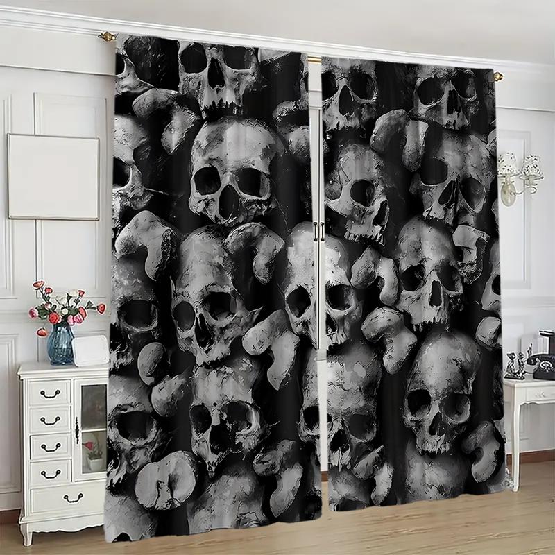 Product Introduction of Rèm che sáng họa tiết đầu lâu Gothic, Bộ 2 chiếc, Rèm dệt kim hiện đại, Polyester, Có Thể Giặt Máy, Không cần điện, Chủ đề thời trang, Thích hợp cho phòng Khách phòng ngủ, văn phòng, Thiết kế không cực 5
