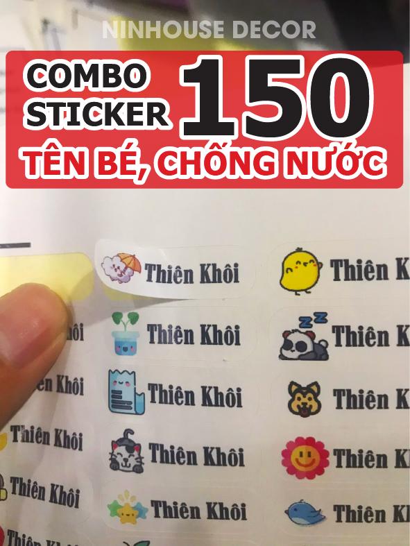 150 Sticker tên bé, nhãn vở in tên theo yêu cầu, hình dán ngộ nghĩnh, dán đồ dùng học tập