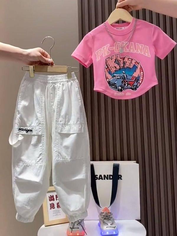 Product Introduction of Lober-Set pakaian besar untuk kanak-kanak, kemeja-t fesyen untuk kanak-kanak perempuan, pakaian musim panas untuk kanak-kanak perempuan, set seluar kargo, pakaian hip hop untuk kanak-kanak perempuan 4
