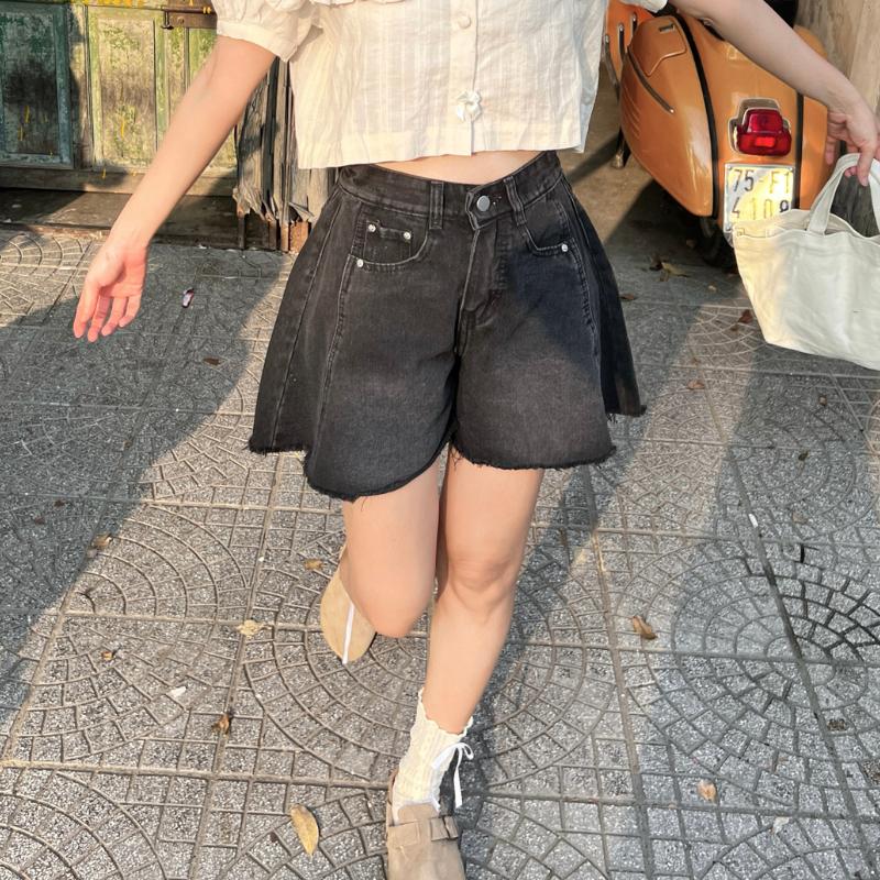  Quần jean bò short đùi nữ hoạ tiết dáng xoè cạp lưng cao không co giãn Meisy SHORTXOE Women Shorts 