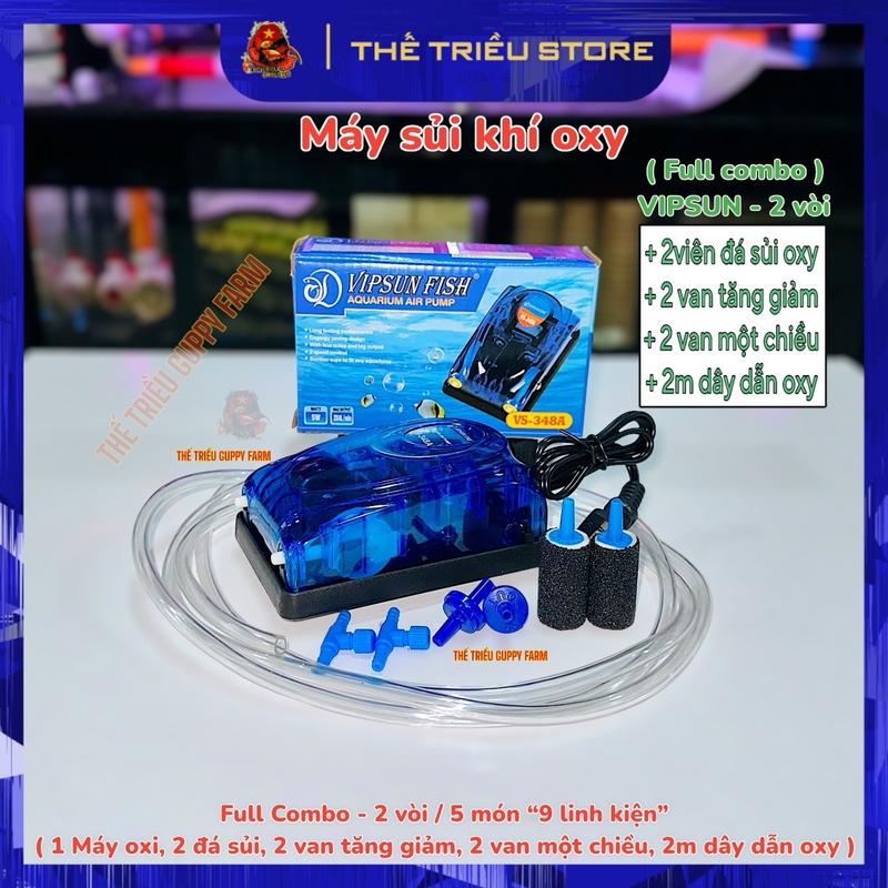 Máy sủi khí oxy 1 vòi - 2 vòi ( TẶNG đá sủi + 2 mét dây oxi ) Cung cấp oxi cho hồ cá, tép, hồ thuỷ sinh. Có 2 phân loại Vipsun & Sobo tuỳ khách chọn.