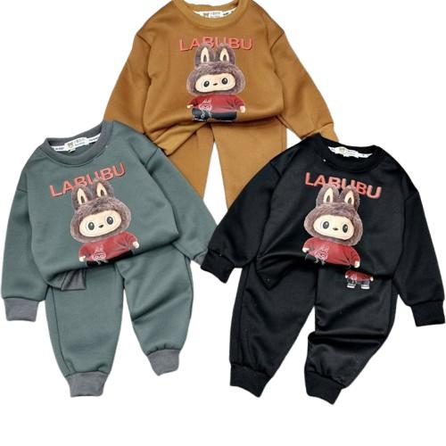 Bộ thu đông bé trai - Set quần áo thun nỉ Labubu áo phông dài tay và quần dài jogger cho bé từ 10-22 kg - SUN KID'S