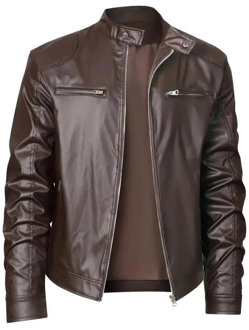 Product Introduction of Men's Jacket, High Quality, Motorcycle Leather Jacket, Stand Collar, Punk Leather Coat, Stylish, Fashionable, High Quality Men's Clothing 6