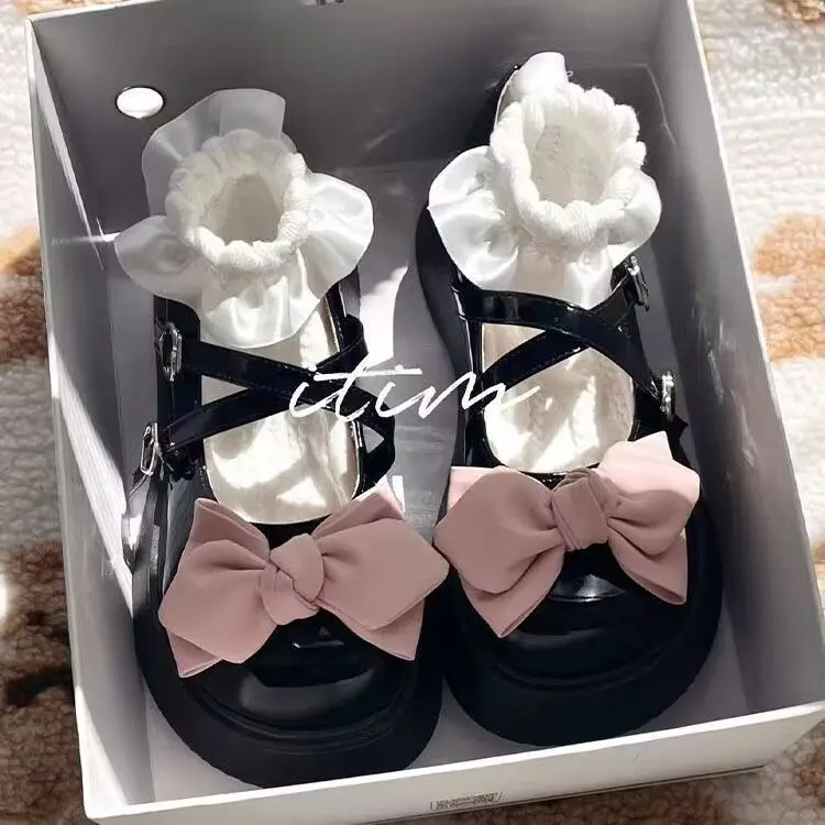 Giày Da Mary Jane, Phong Cách Lolita Ngọt Ngào Và Ngầu Nhật Bản, Đế Dày, Giày Cao Gót JK Muffin Nơ, Hàng Mới Về Mùa Lò Xo Và Mùa Thu, Năm 2025
