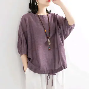 Blouse Wanita Serut Bawah Bahan Polo Linen Kekinian Atasan Cewek Casual Panjang Top kemeja viral baju mura Basic Fit Pendek
