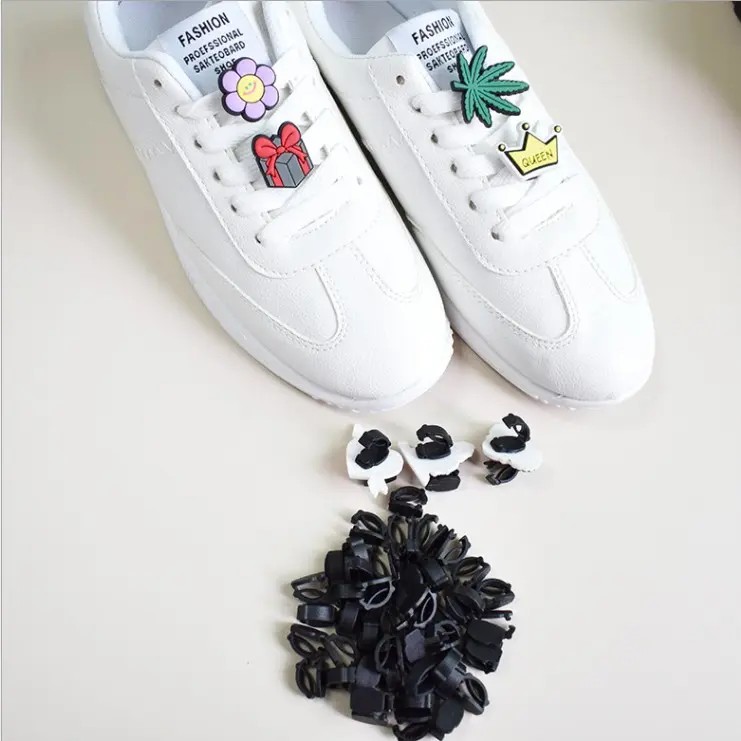 Chốt nhựa gắn charm làm Jibbitz trang trí dây giày, các mẫu khóa zipper