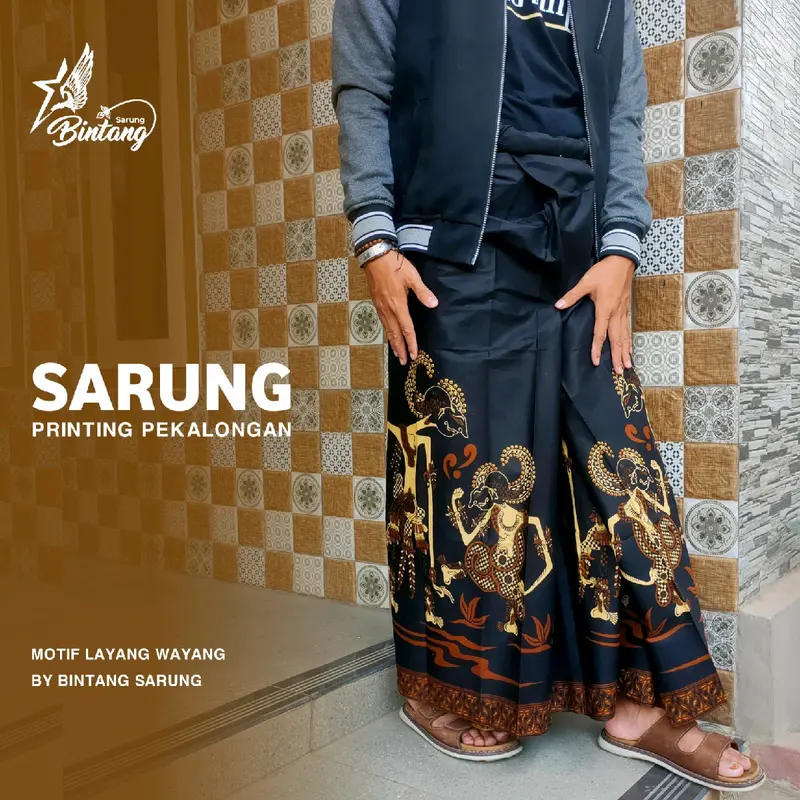 SALE !! SARUNG WAYANG COKLAT KLASIK MOTIF PRINTING Dewasa Muslim 1
