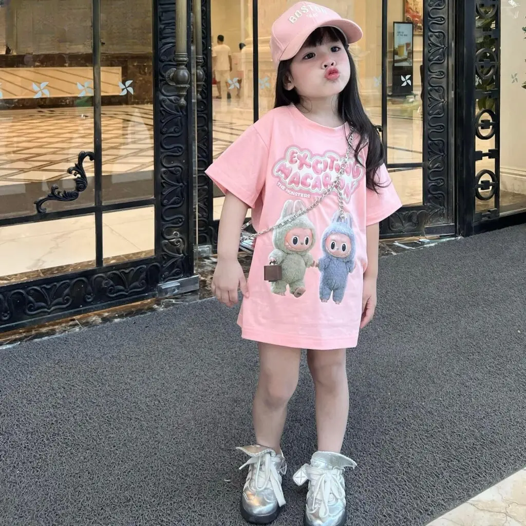 Labubu Cute Printed Children'S Short Sleeved T-Shirt For Girls' Summer T-Shirt Fashionable And Soft