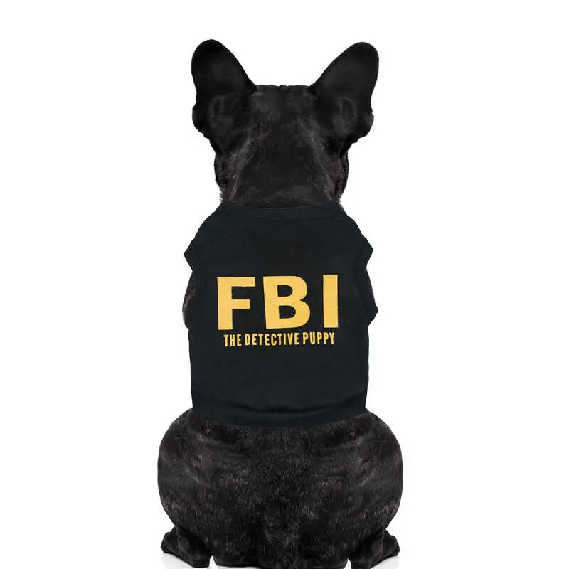Quần áo cho chó cưng, chất liệu bông mùa hè, thoáng khí, in chữ Ngụy trang FBI, áo vest nhỏ T, XS L, áo vest cảnh sát cho chó Con quần áo